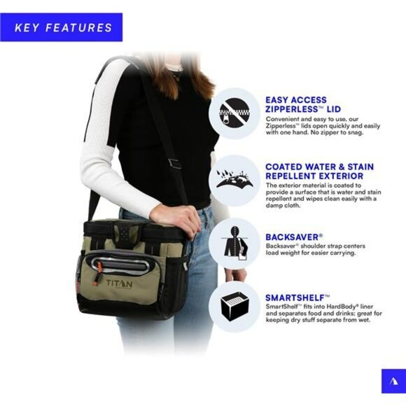 9 can zipperless cooler bag hardbody insulated lunch tote with shoulder strap - Picture 3 of 7